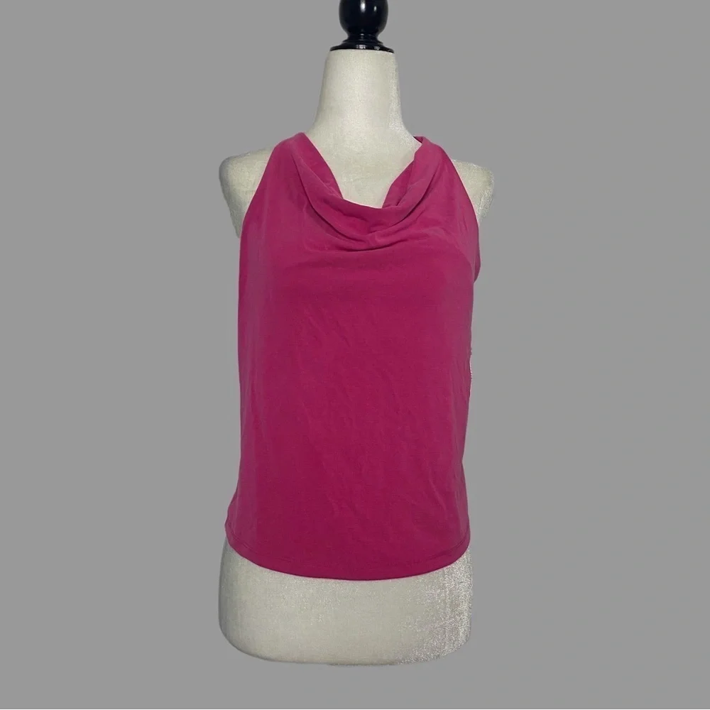 ❤️ M ❤️ NWT Anthro Halter Pink Tank Top Cowl Neck Bright Pink Barbie - Picture 1 of 6